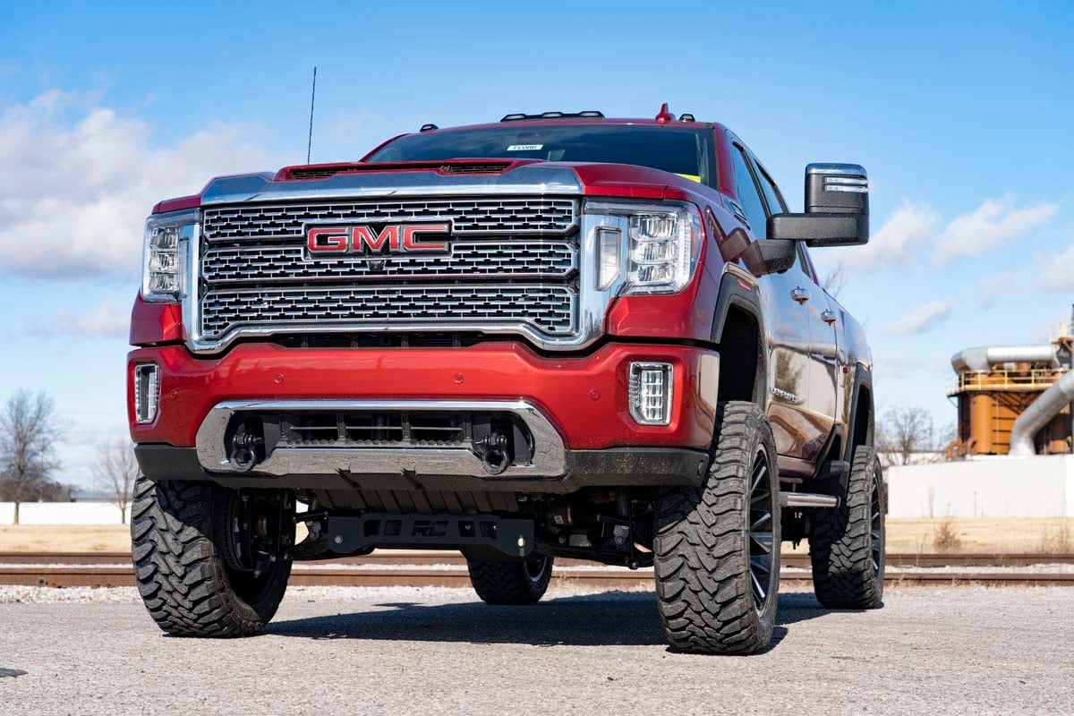 GMC Sierra 2500 HD Tow Hook to Shackle Conversion Kit - Front - Rough Country - D-Ring Combo - Black - '20-'24